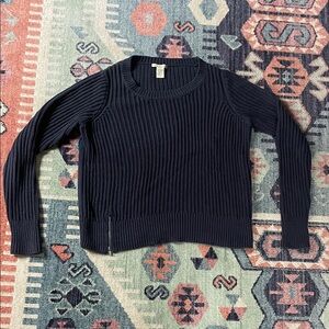 White + Warren Navy Blue Ribbed Cotton Crewneck Sweater S